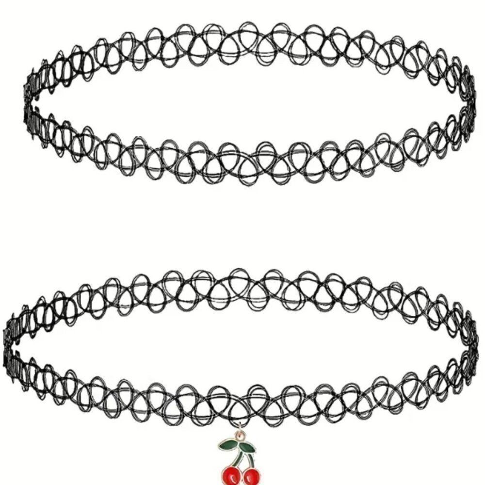 2pcs Tai Chi Cherry Pendant Collars Elastic Choker Necklaces For Women